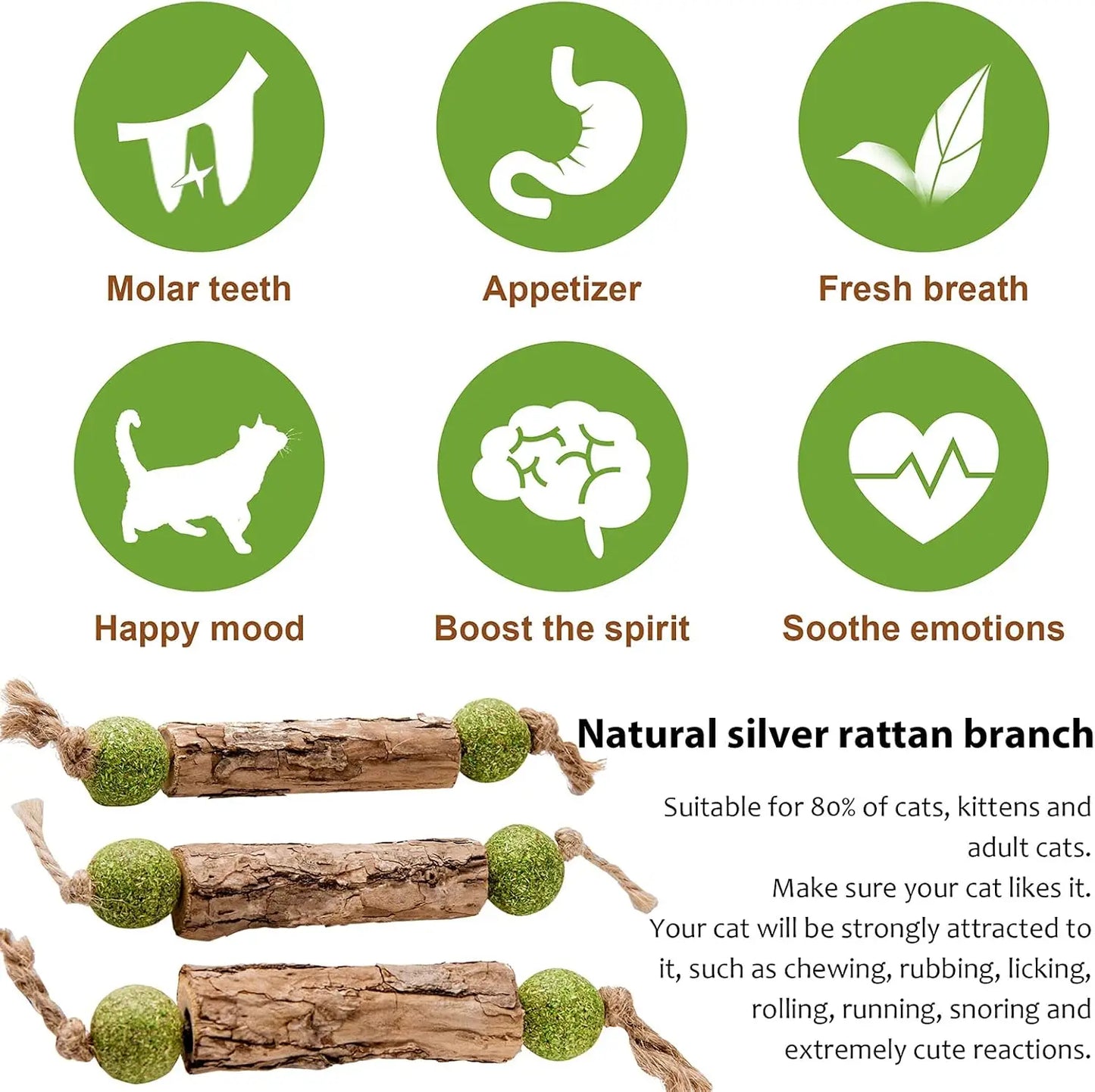 3x Natural Molar Teething Catnip Stick